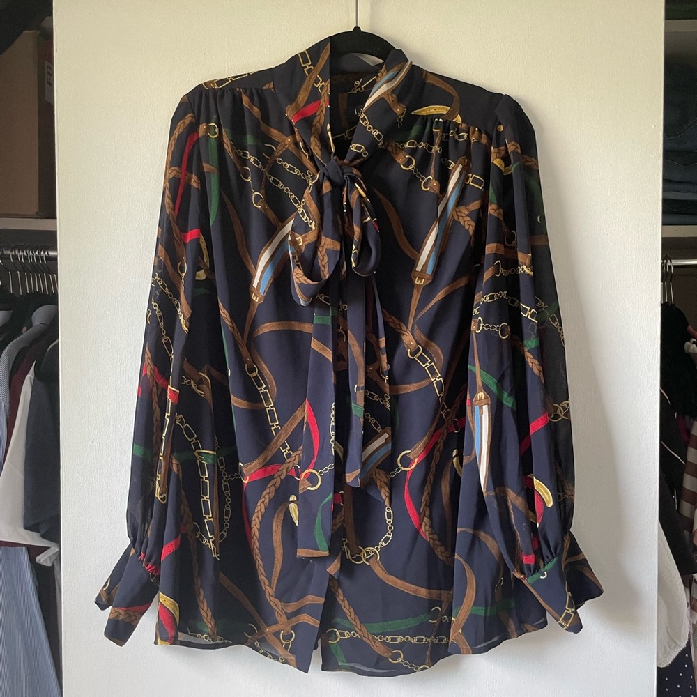 Never Worn 1x Ralph Lauren Chiffon Shirt w/ Tie Bow Neck